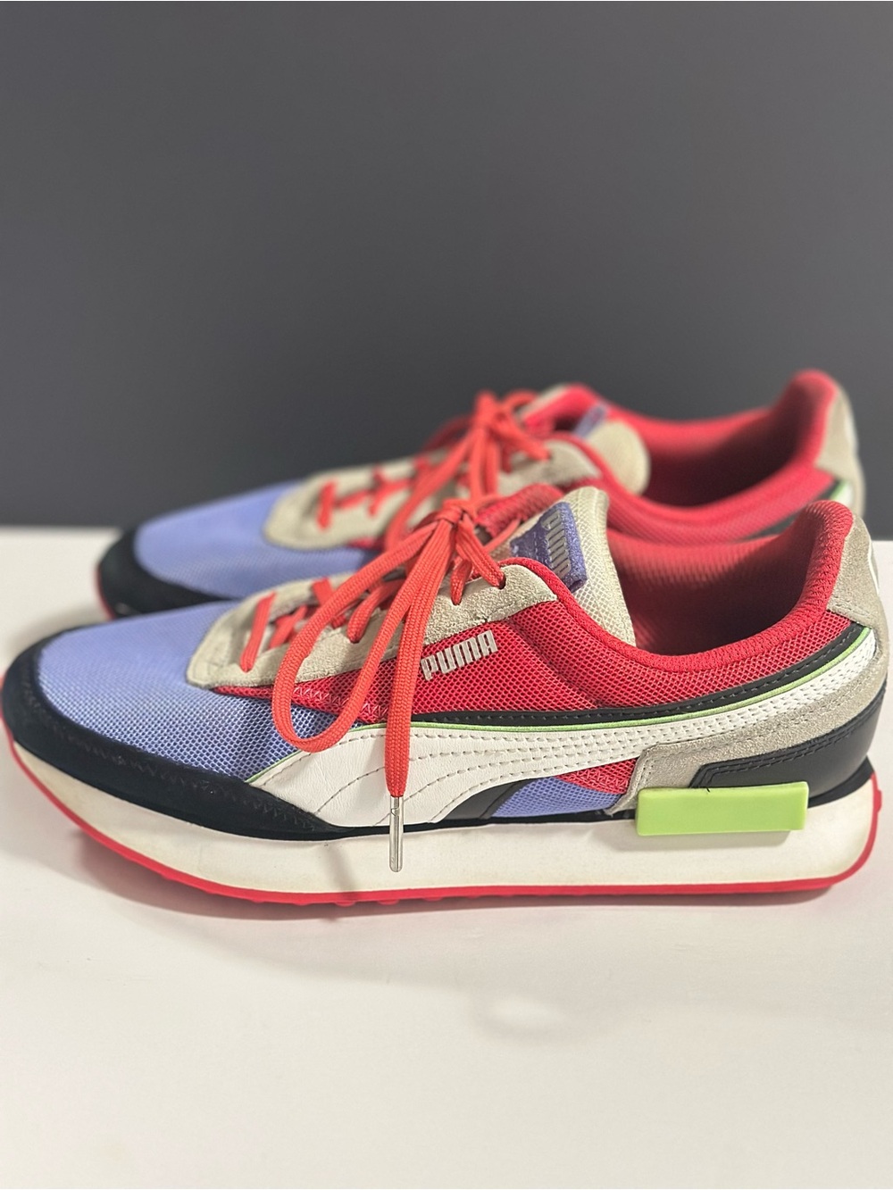 Puma Future Rider Womens Size 8 Red Blue White Gray Rider Foam 381684-01 Preppy